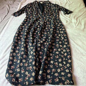 Sundance Womens Floral Print Silk Midi Dress Size 10 Black Red Short Sleeve Boho